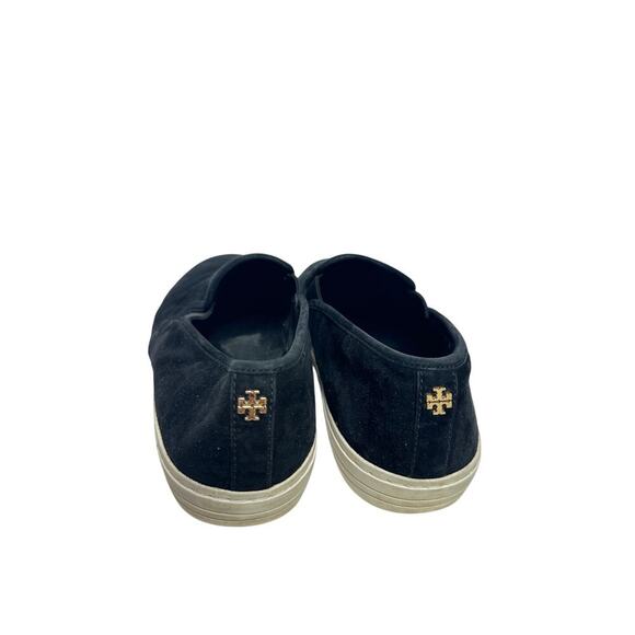 Tory Burch Size 8 Black Jesse Suede Gold Logo Slip On Sneaker Walk Travel Shoe - Picture 3 of 12